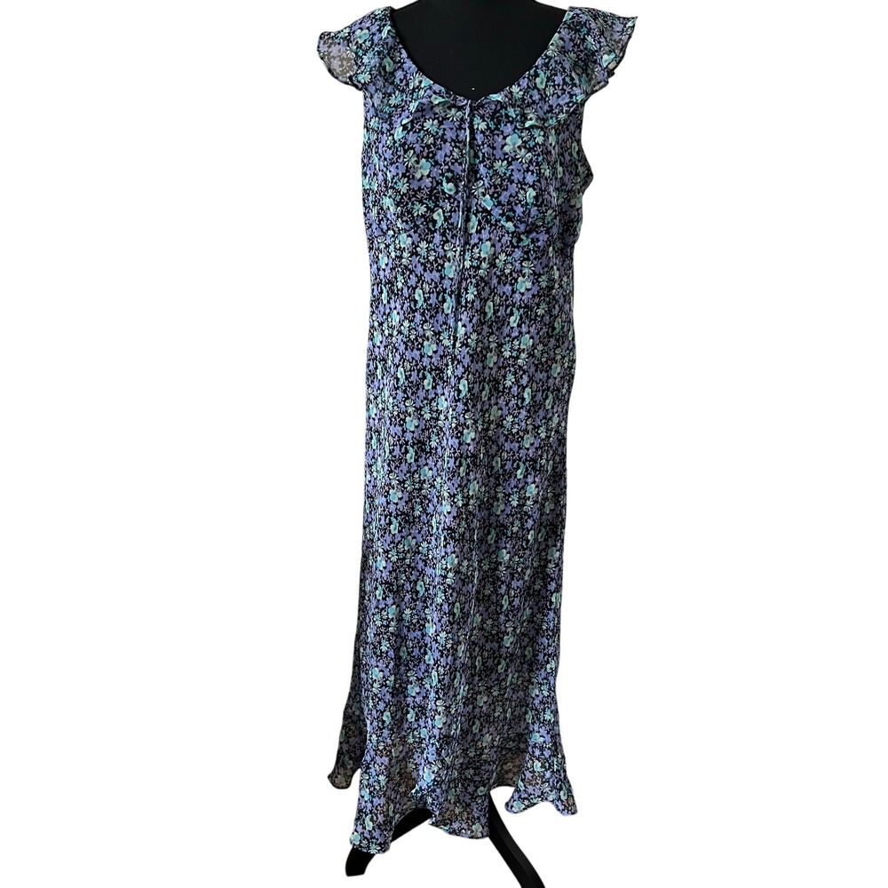 Special Thyme Ltd Floral Ruffle Maxi Dress Purple Blue Chiffon Plus Size 14W